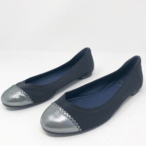 JACK ROGERS | Black Ballet Flats Silver Cap Toe 7